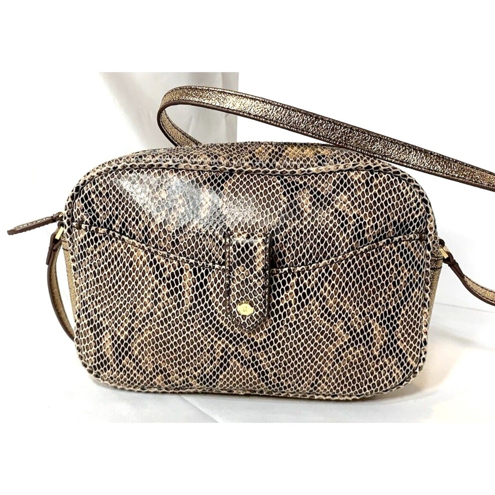 GILI Camera‎ Bag Purse Leather Python Snake Print Rose Gold Crossbody
